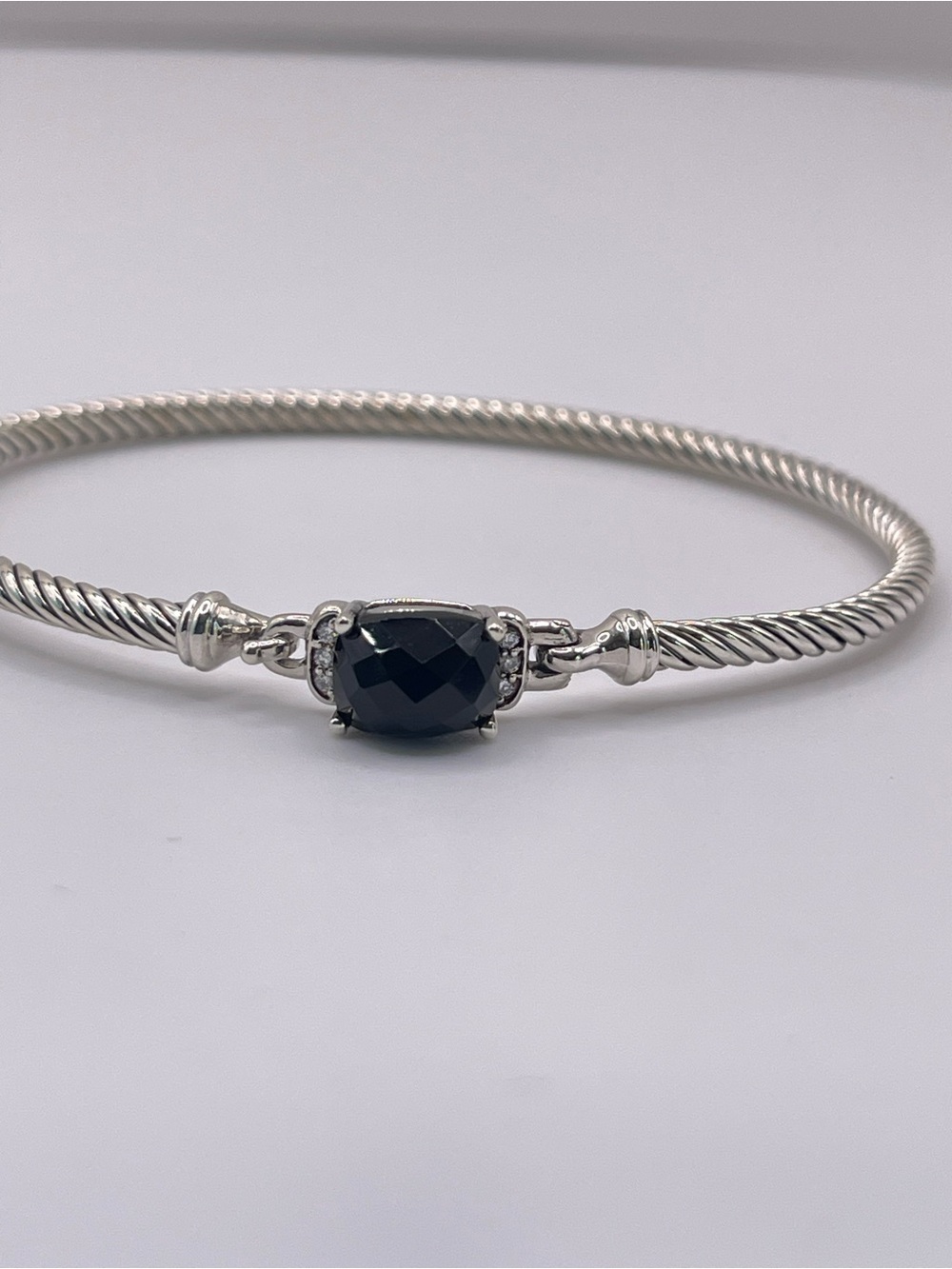 David Yurman Black Onyx Petite Wheaton Bracelet with Diamonds - Picture 3 of 11